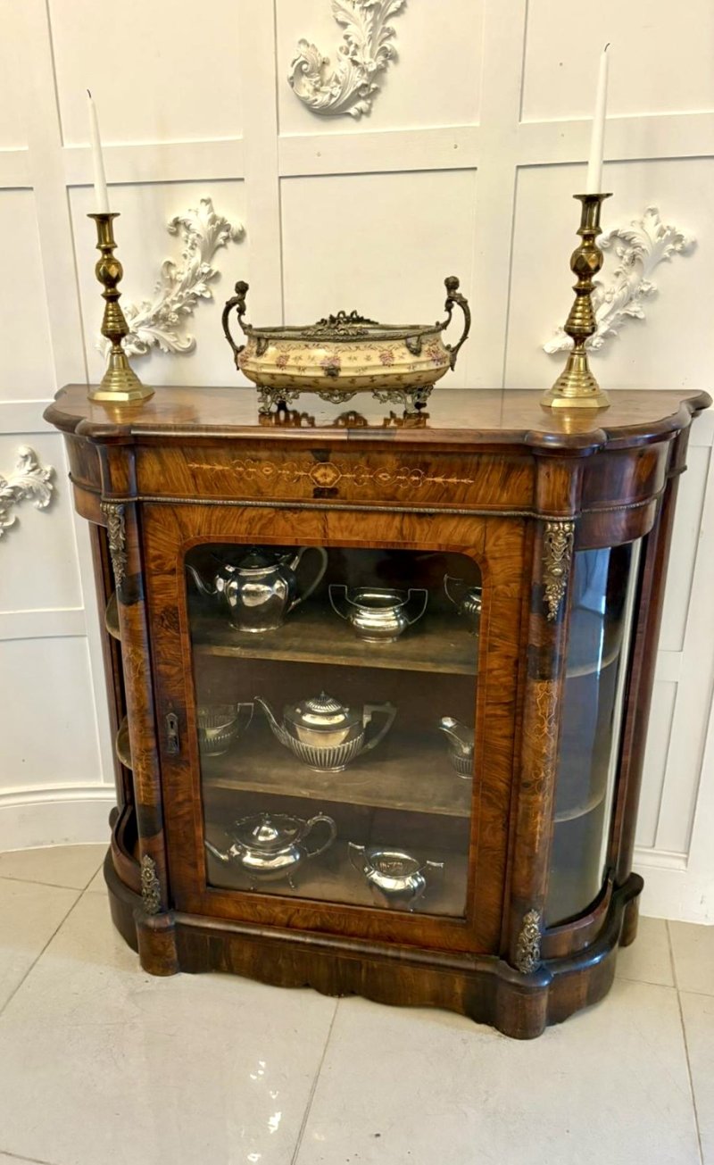 Antique Victorian Quality Burr Walnut Satinwood Inlaid Credenza/Side Cabinet